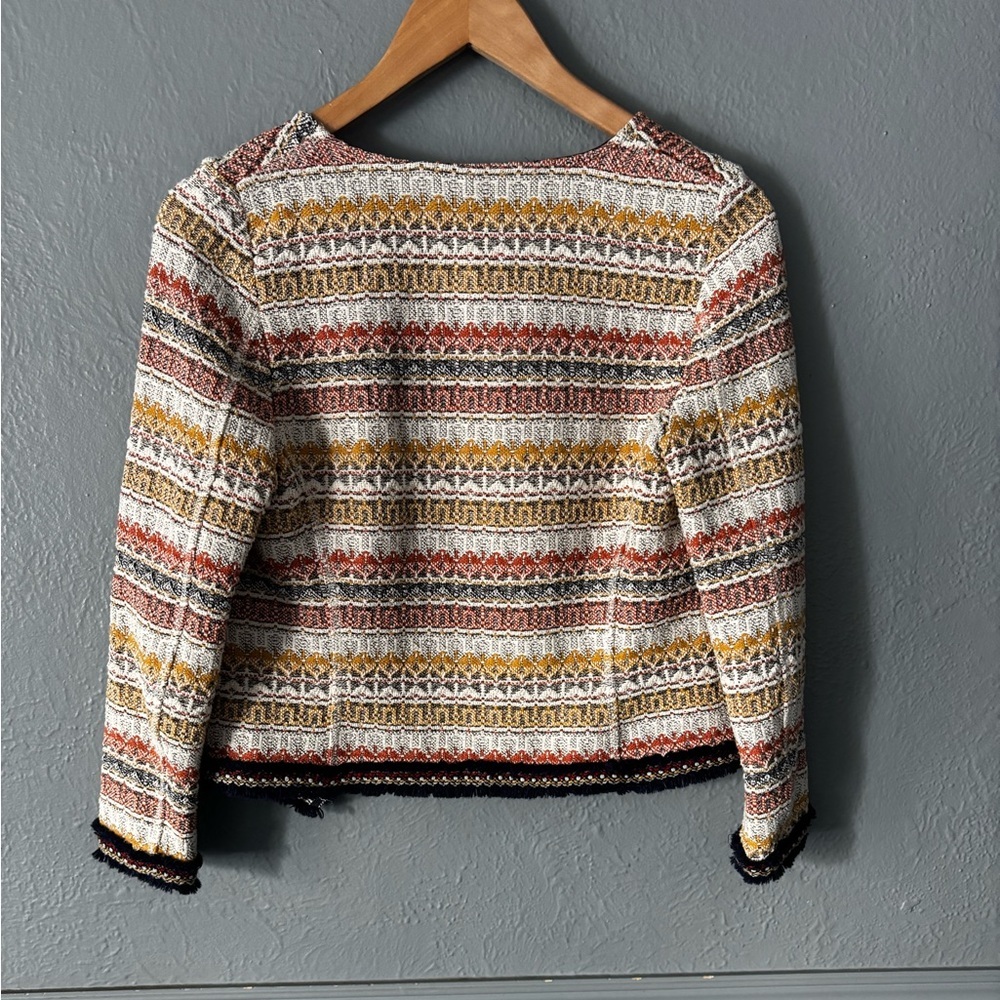 ZARA TRF Cropped Tweed Jacket Multicolor Open Front Cotton Blend Small - Picture 5 of 12